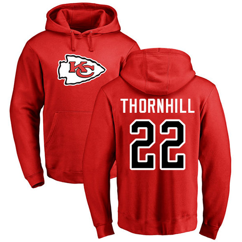 Men Kansas City Chiefs 22 Thornhill Juan Red Name and Number Logo Pullover Hoodie